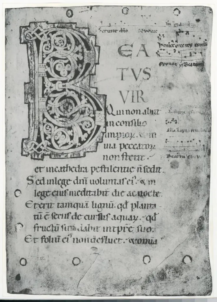 Anonimo , Anonimo - sec. XII - Salterio con calendario, una pagina miniata , fronte