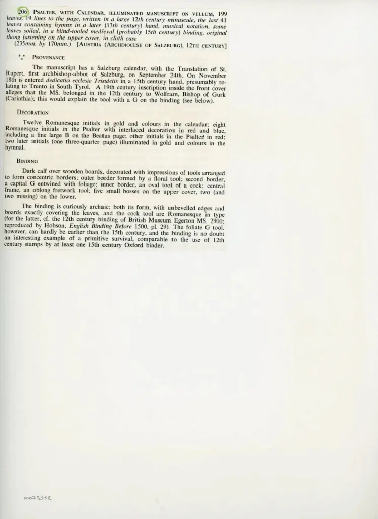 Anonimo , Anonimo - sec. XII - Salterio con calendario, una pagina miniata , retro