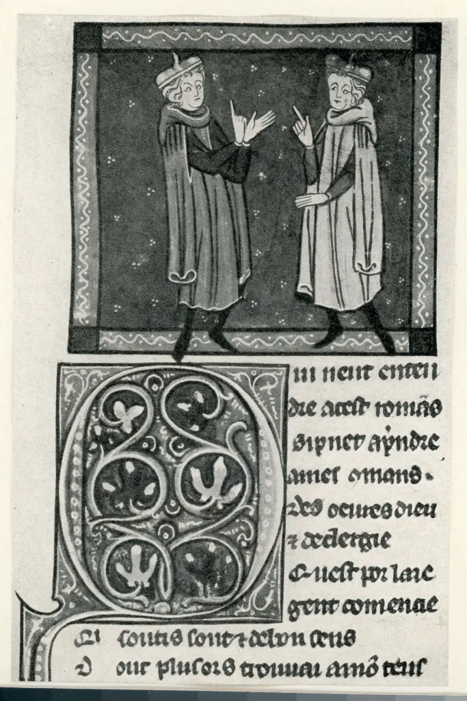 Ma&icirc;tre de Thomas de Maubeuge , Due figure maschili, Iniziale decorata