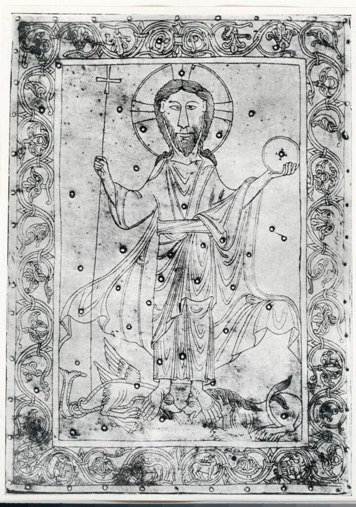 Anonimo , Christ vainqueur. - Couverture de l'évangéliaire de Poussay. , fronte