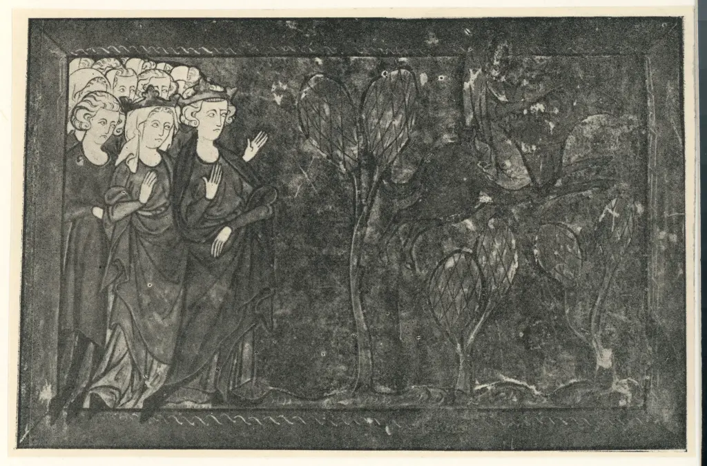 Anonimo , Le Roi Philippe IV le Bel, Jeanne de Navarre et leur suite. - Ms. &laquo; Li Contes de Meliacen &raquo;, Bibl. Nat. fr. 1633, fol. 17 , fronte