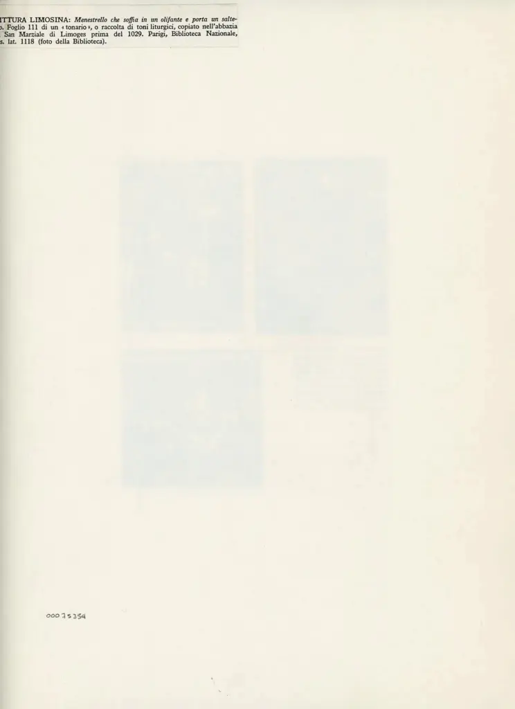 Anonimo , Pittura limosina: Menestrello che soffia in un olifante e porta un salterio [...] , retro