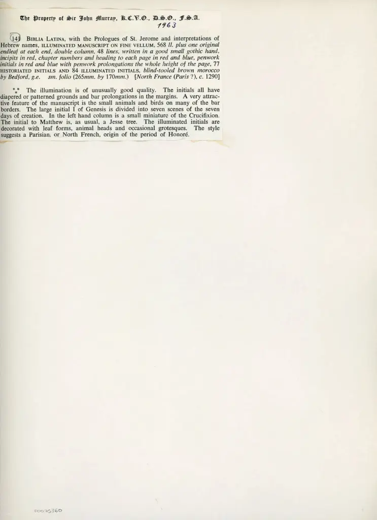 Anonimo , Anonimo - ca. 1290 - Manoscritto, iniziale (I)n principio creavit Deus , retro