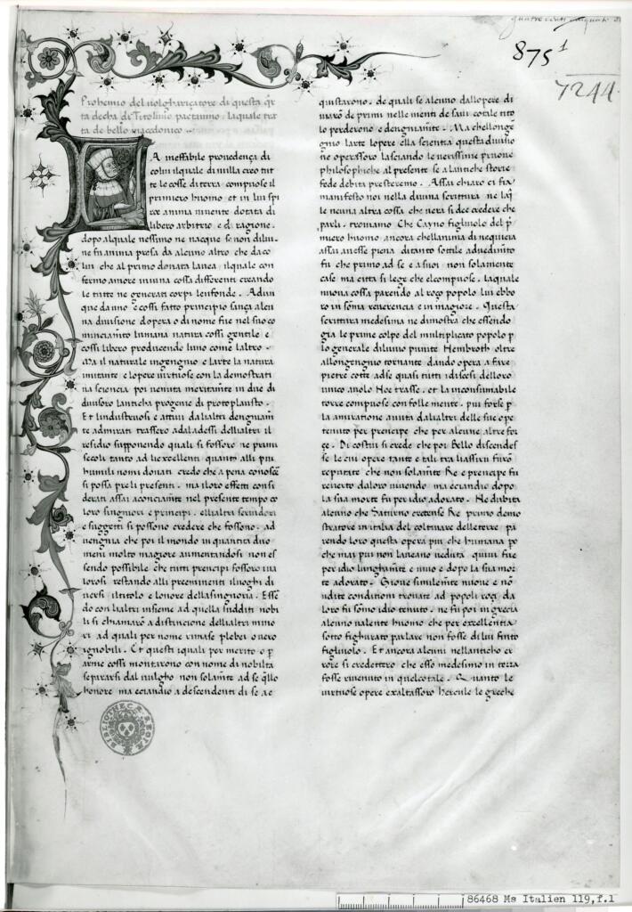 Anonimo , Anonimo - sec. XV - Parigi, Bibliothèque nationale de France, ms. 119, f. 1r , fronte
