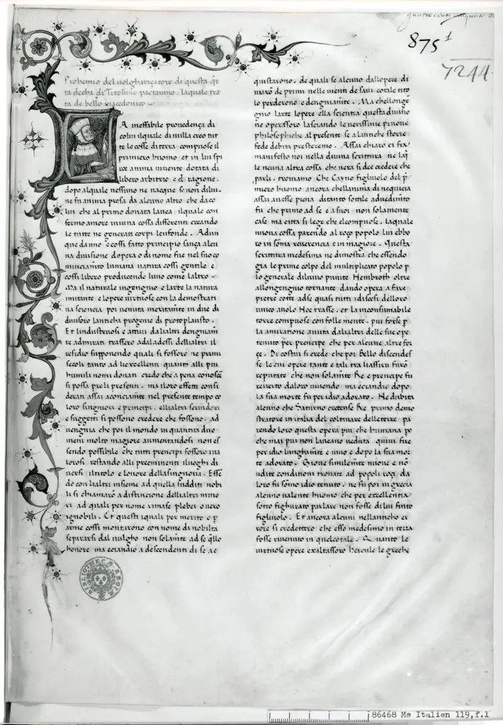 Anonimo , Anonimo - sec. XV - Parigi, Biblioth&egrave;que nationale de France, ms. 119, f. 1r , fronte