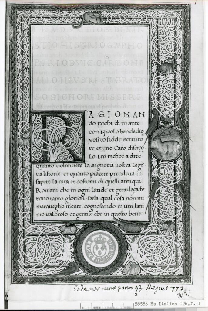 Bibliothèque nationale de France , Anonimo - sec. XV - Parigi, Bibliothèque nationale de France, ms. Italien 126, f. 1 , fronte
