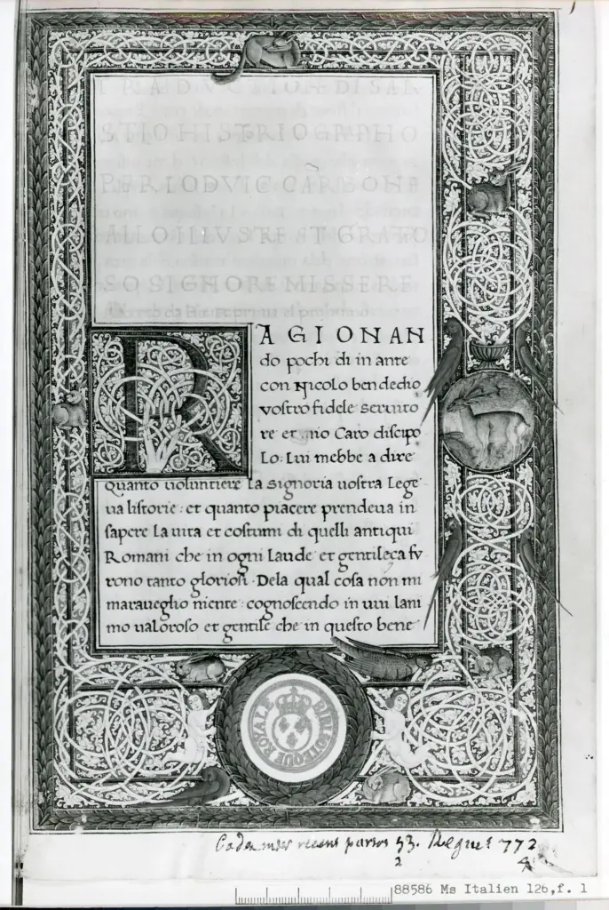 Biblioth&egrave;que nationale de France , Anonimo - sec. XV - Parigi, Biblioth&egrave;que nationale de France, ms. Italien 126, f. 1