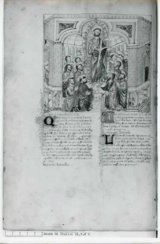 Anonimo sec. XIV , Cristo che predica, Dodici apostoli, Iniziale Q, Iniziale L, Iniziale U, Iniziale decorata