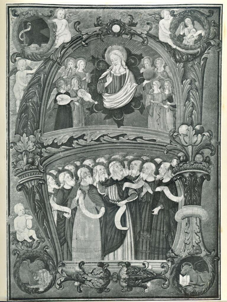 Anonimo , Miniature en or et en couleurs, par Attavante di Francesco di Bartolo. (1452-1517) , fronte