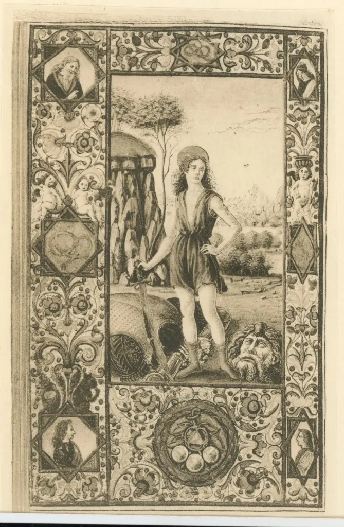 Attavanti Attavante, attr. , David con la testa di Golia, Cornice con motivi decorativi fitomorfi, Putti