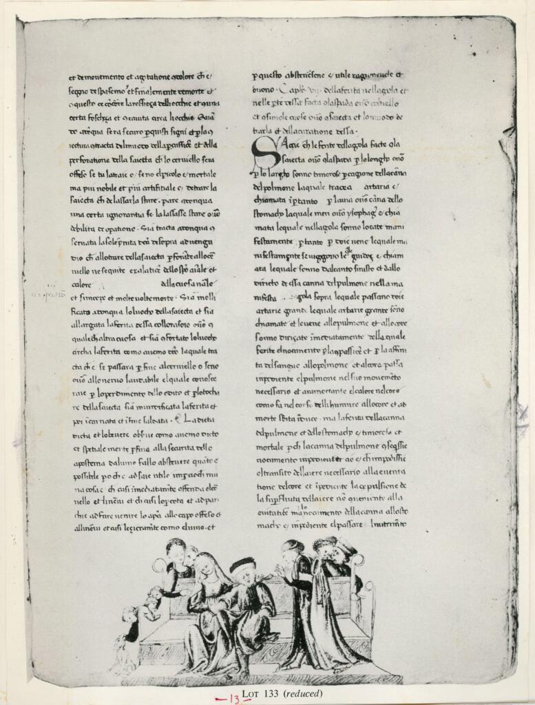Anonimo , Anonimo - sec. XV, metà - una pagina di un manoscritto miniato , fronte