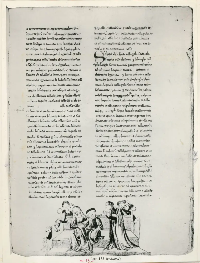 Anonimo , Anonimo - sec. XV, met&agrave; - una pagina di un manoscritto miniato , fronte