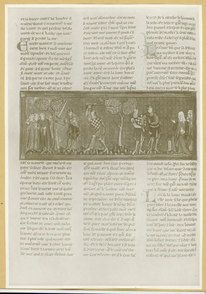 Anonimo francese sec. XIV , Scene da un ciclo letterario, Scena di duello