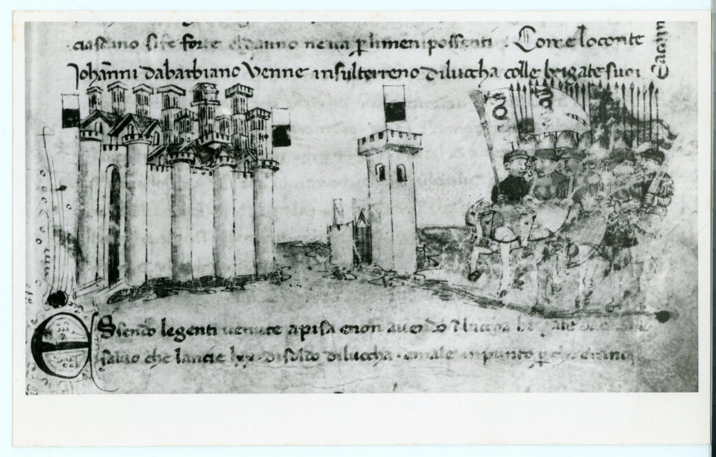Anonimo , Archivio di Stato in Lucca - Bibl. Ms n° 107 c. 159r. Sercambi G. Cronaca - Pontetetto.