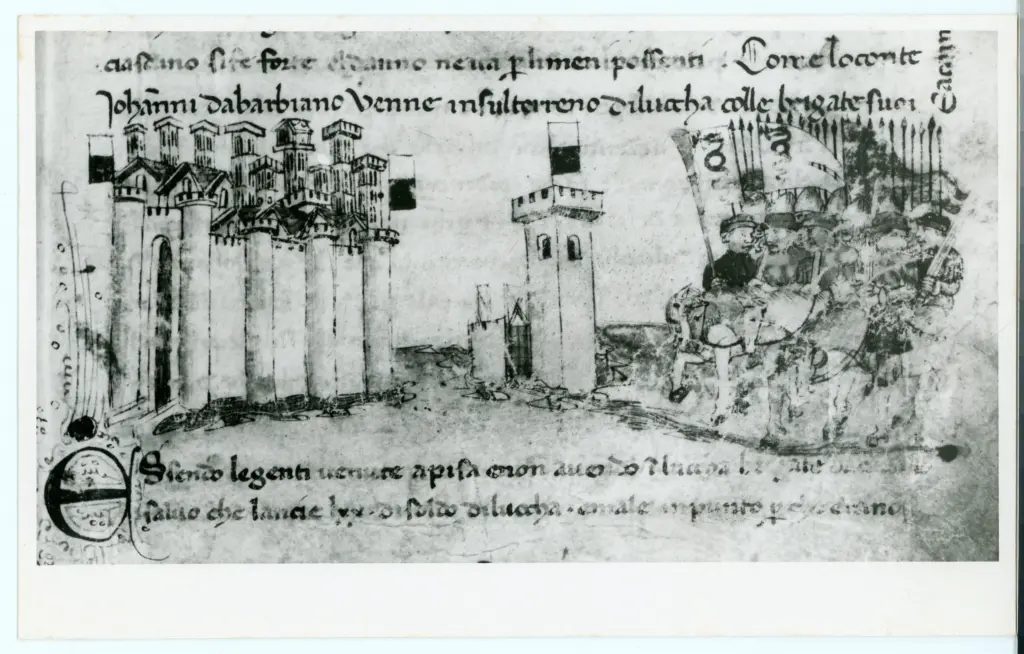 Anonimo , Archivio di Stato in Lucca - Bibl. Ms n&deg; 107 c. 159r. Sercambi G. Cronaca - Pontetetto. , fronte