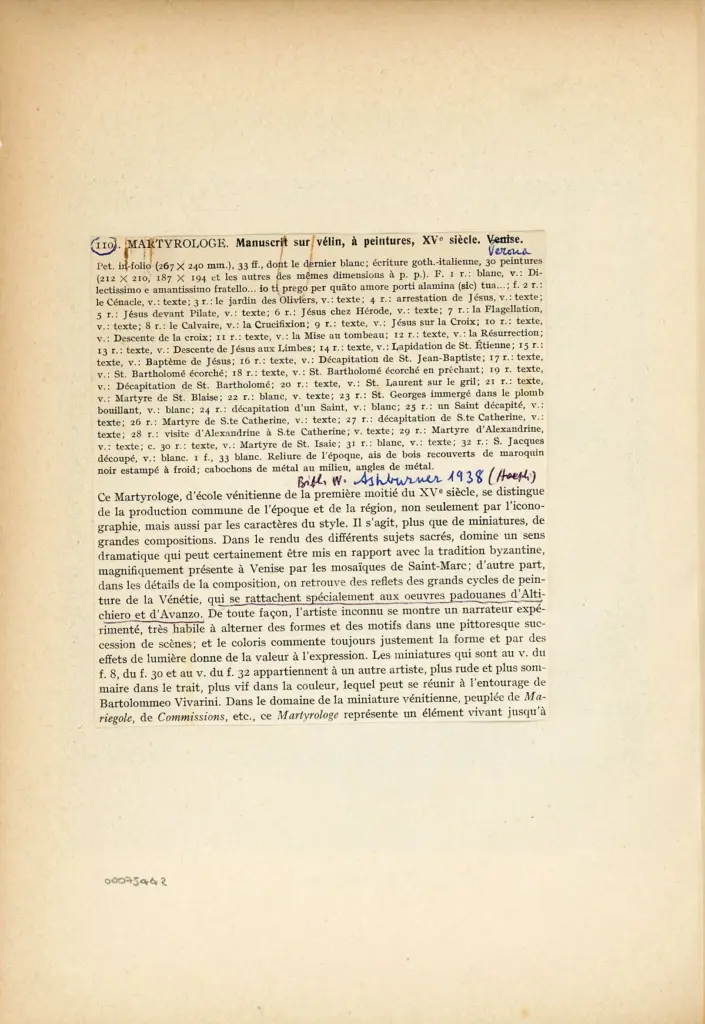 Anonimo , Maestro del Martirologio dei Battuti Neri di Ferrara - sec. XV - Venezia, Fondazione Giorgio Cini, ms. 2501/2, f. 12v , retro