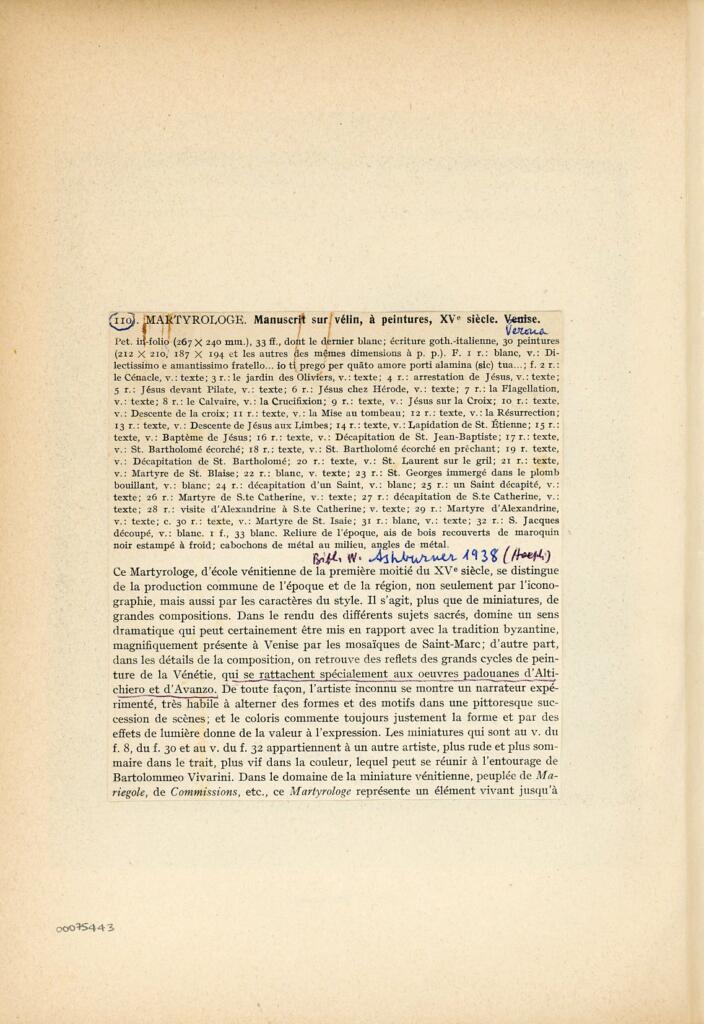Anonimo , Maestro del Martirologio dei Battuti Neri di Ferrara - sec. XV - Venezia, Fondazione Giorgio Cini, ms. 2501/2, f. 10v , retro