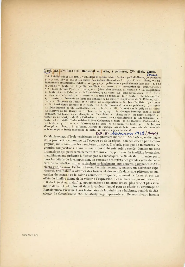 Anonimo , Maestro del Martirologio dei Battuti Neri di Ferrara - sec. XV - Venezia, Fondazione Giorgio Cini, ms. 2501/2, f. 14v , retro