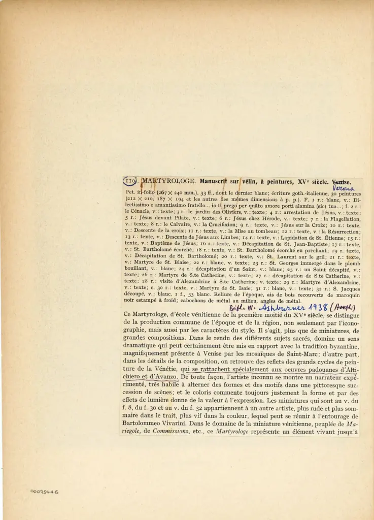 Anonimo , Maestro del Martirologio dei Battuti Neri di Ferrara - sec. XV - Venezia, Fondazione Giorgio Cini, ms. 2501/2, f. 6r , retro