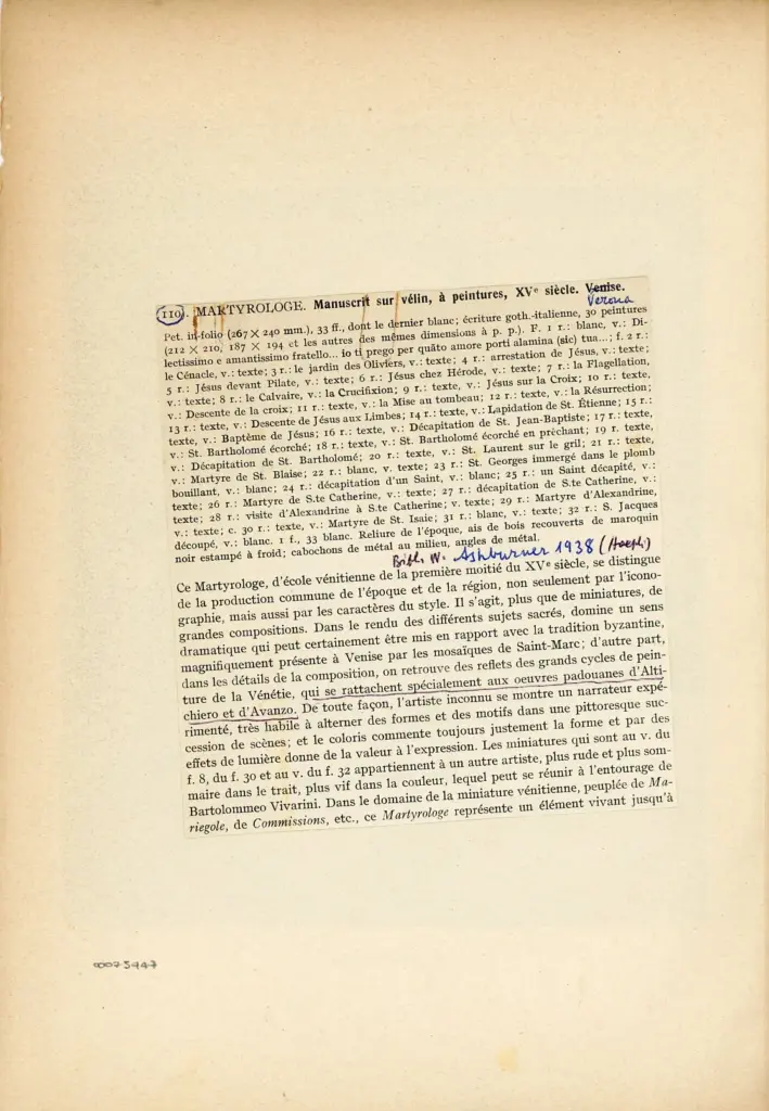 Anonimo , Maestro del Martirologio dei Battuti Neri di Ferrara - sec. XV - Venezia, Fondazione Giorgio Cini, ms. 2501/2, f. 2r , retro