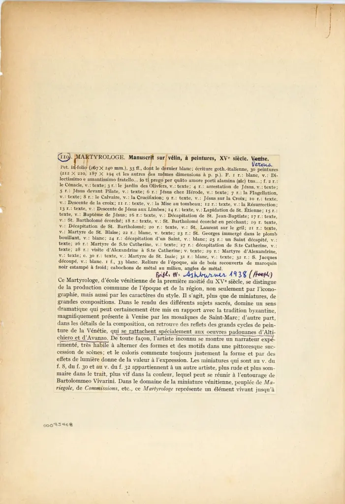 Anonimo , Maestro del Martirologio dei Battuti Neri di Ferrara - sec. XV - Venezia, Fondazione Giorgio Cini, ms. 2501/2, f. 4r , retro