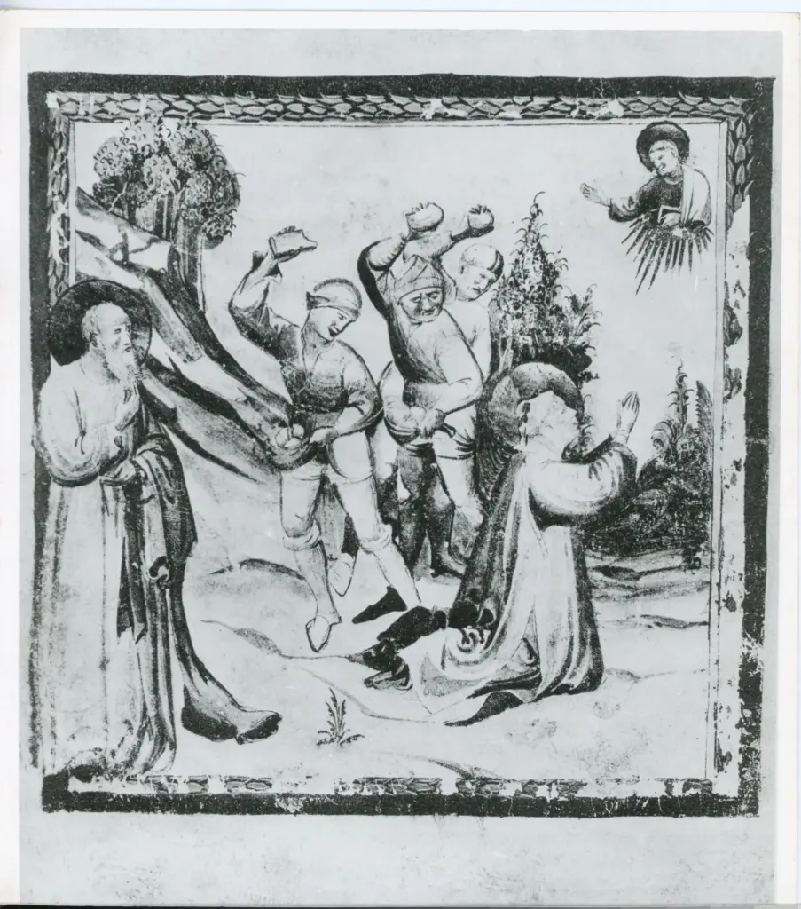 Anonimo , Maestro del Martirologio dei Battuti Neri di Ferrara - sec. XV - Venezia, Fondazione Giorgio Cini, ms. 2501/2, f. 14v , fronte