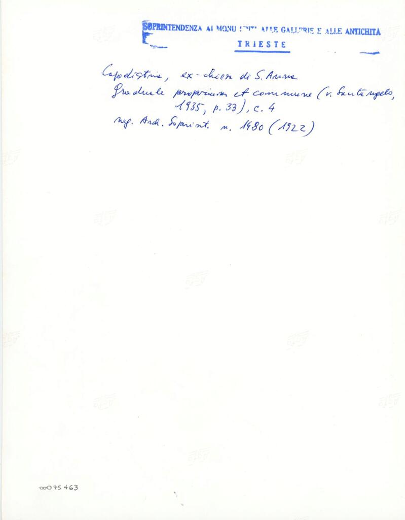 Soprintendenza ai Monumenti, alle Gallerie e alle Antichità di Trieste , Capodistria, ex-chiesa di S. Anna - Graduale proprium et commune, c. 4 , retro