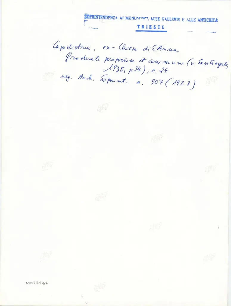 Soprintendenza ai Monumenti, alle Gallerie e alle Antichità di Trieste , Capodistria, ex-Chiesa S. Anna - Graduale proprium et commune, c. 24 , retro