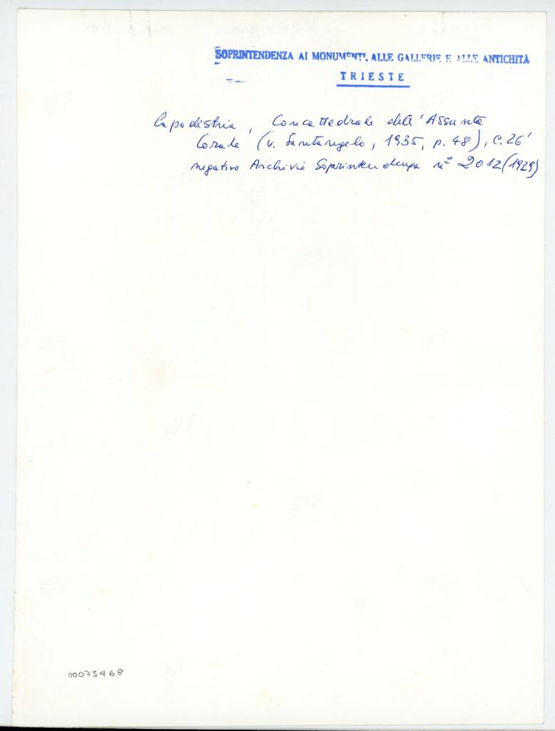 Soprintendenza ai Monumenti, alle Gallerie e alle Antichità di Trieste , Capodistria, Concattedrale dell'Assunta - Corale, c. 26' , retro