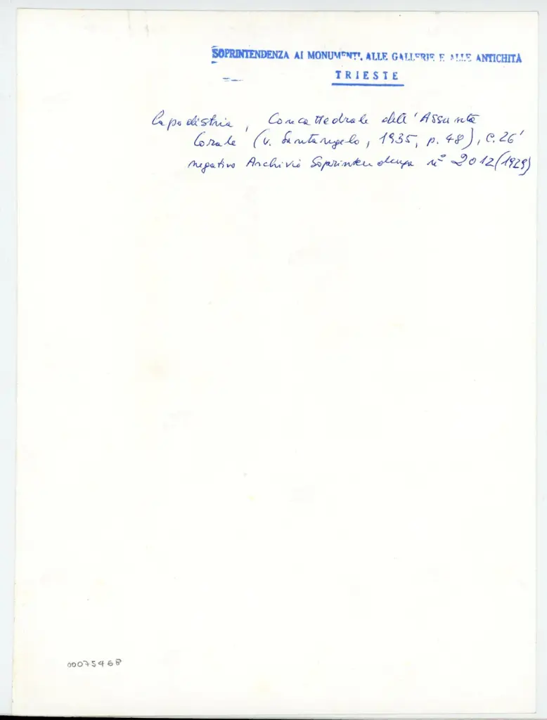 Soprintendenza ai Monumenti, alle Gallerie e alle Antichit&agrave; di Trieste , Capodistria, Concattedrale dell'Assunta - Corale, c. 26' , retro