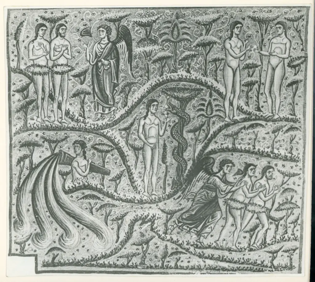 Anonimo sec. XII , Peccato originale e cacciata di Adamo ed Eva dal paradiso terrestre