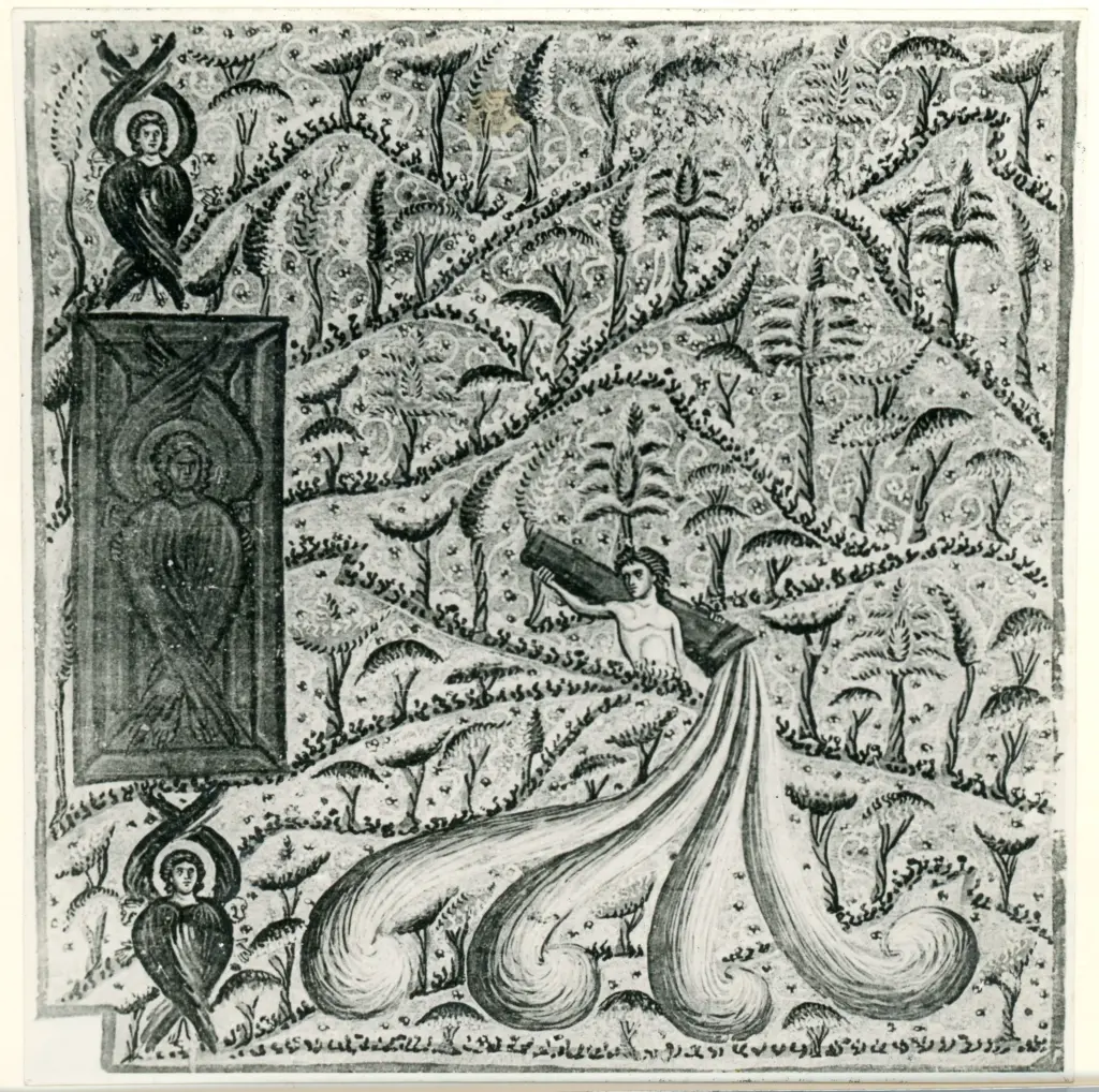 Anonimo , Il paradiso terrestre chiuso - Vat. gr. 1162 f. 36 , fronte