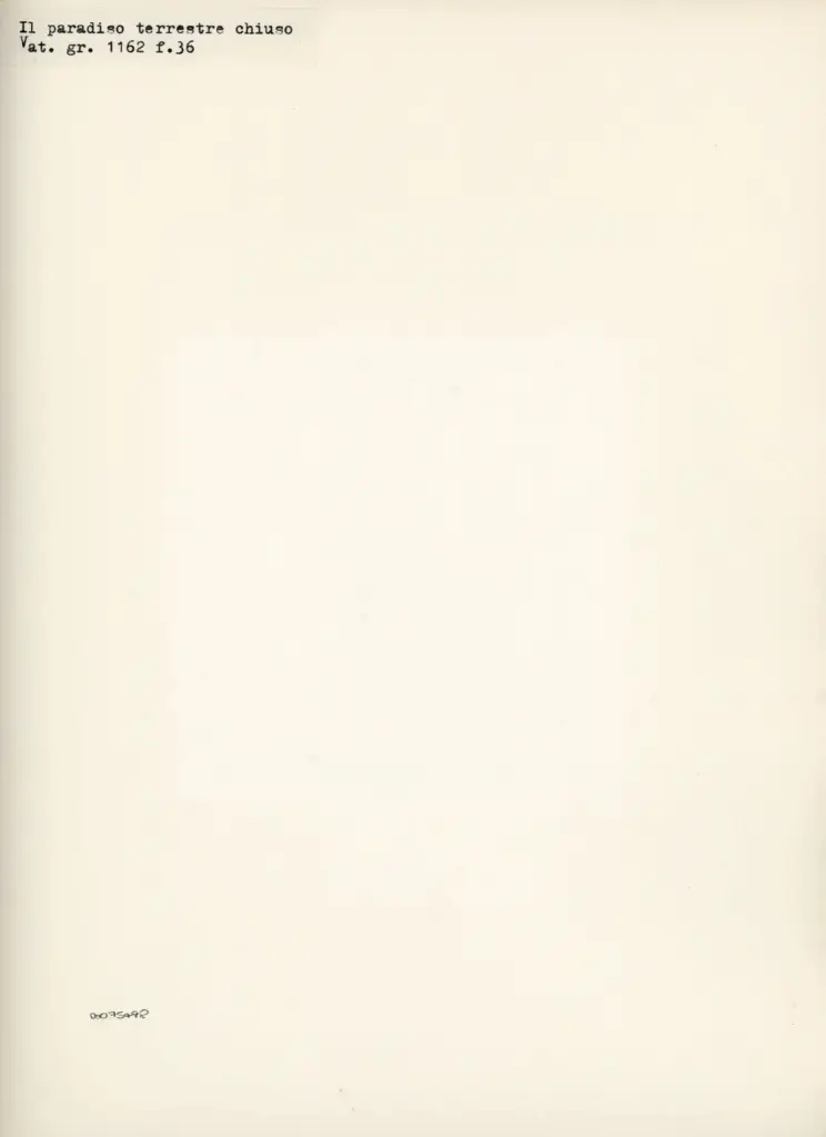 Anonimo , Il paradiso terrestre chiuso - Vat. gr. 1162 f. 36 , retro