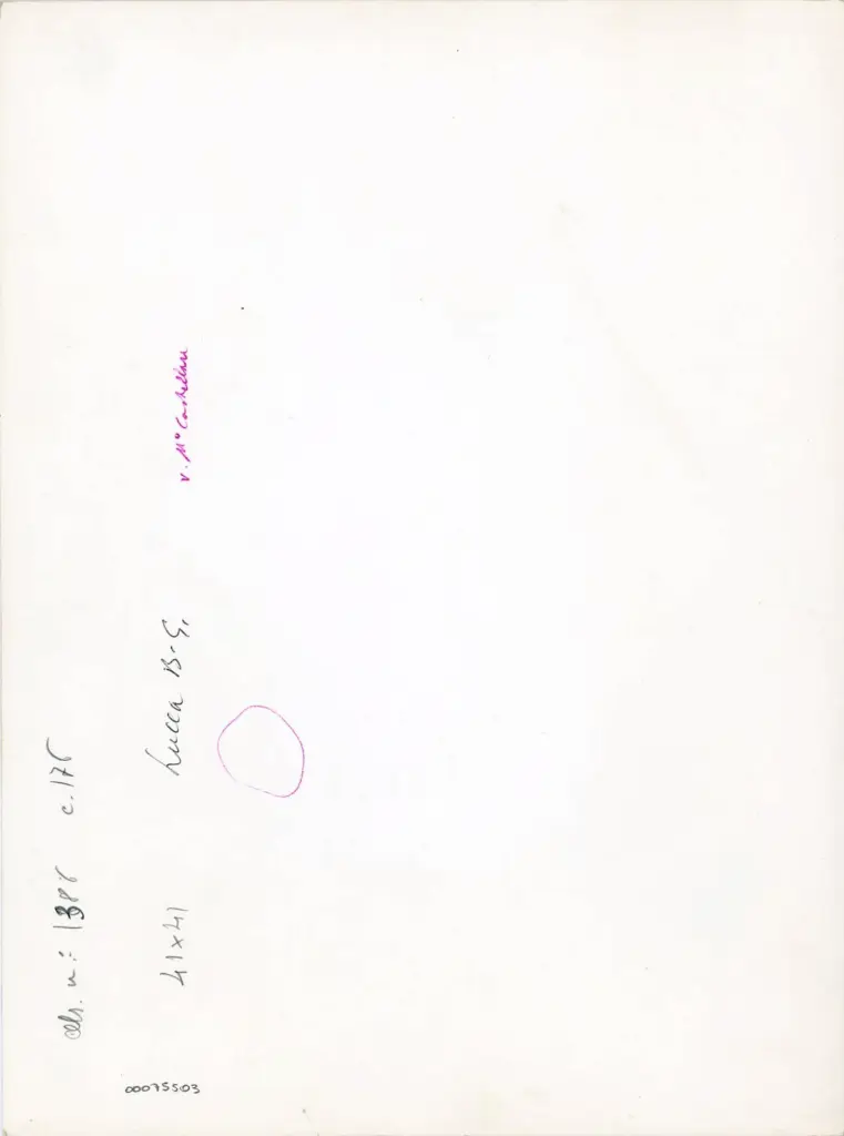 Anonimo , Ms. n&deg; 1386 c. 176 - Lucca B.G. , retro