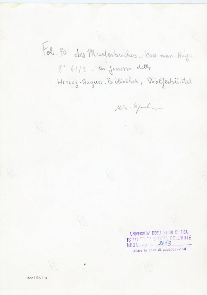 Università di Pisa. Dipartimento di Storia delle Arti , Fol. 90 des Musterbuches - Cod. man. Aug. 8° 61/2 in possesso della Herzog-August-Bibliothek, Wolfenbüttel , retro