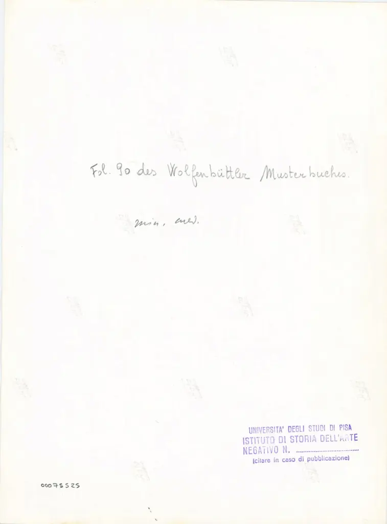 Universit&agrave; di Pisa. Dipartimento di Storia delle Arti , Fol. 90 des Wolfenb&uuml;ttler Musterbuches. , retro