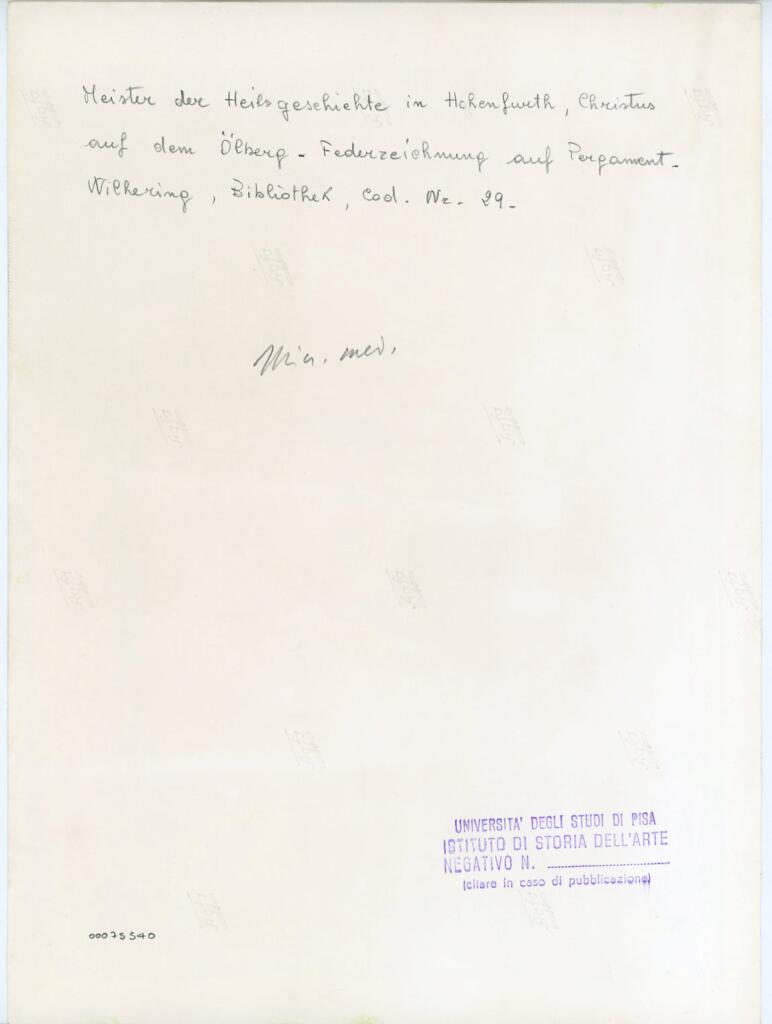 Università di Pisa. Dipartimento di Storia delle Arti , Meister der Heilsgeschichte in Hohenfurth, Christus auf Ölberg. Federzeichnung auf Pergament. Wilhering, Bibliothek, Bibliothek, Nr. 29 , retro