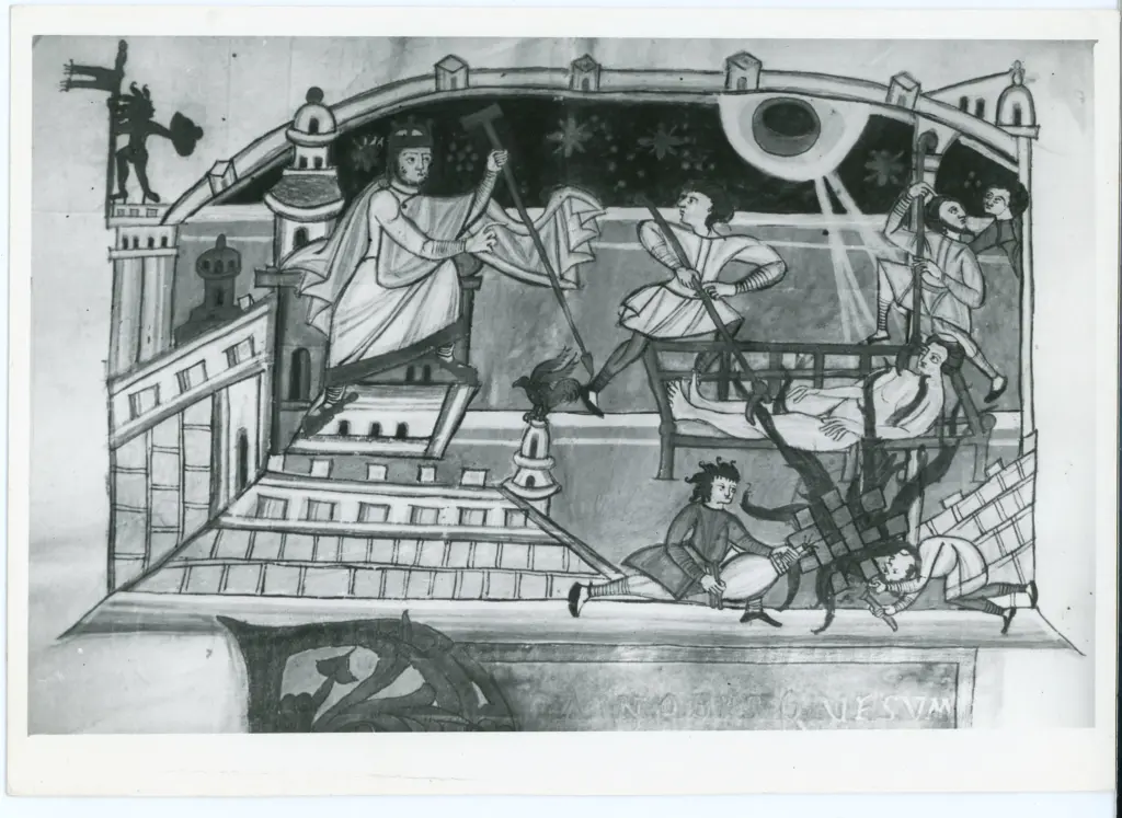 Anonimo sec. XI , Martirio di san Lorenzo, Finte architetture