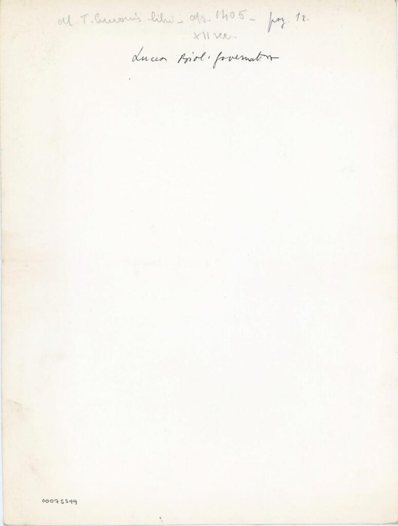 Anonimo , M. T. Ciceronis libri - Ms. 1405 - pag. 12 - XII sec. - Lucca Bibl. Governativa , retro