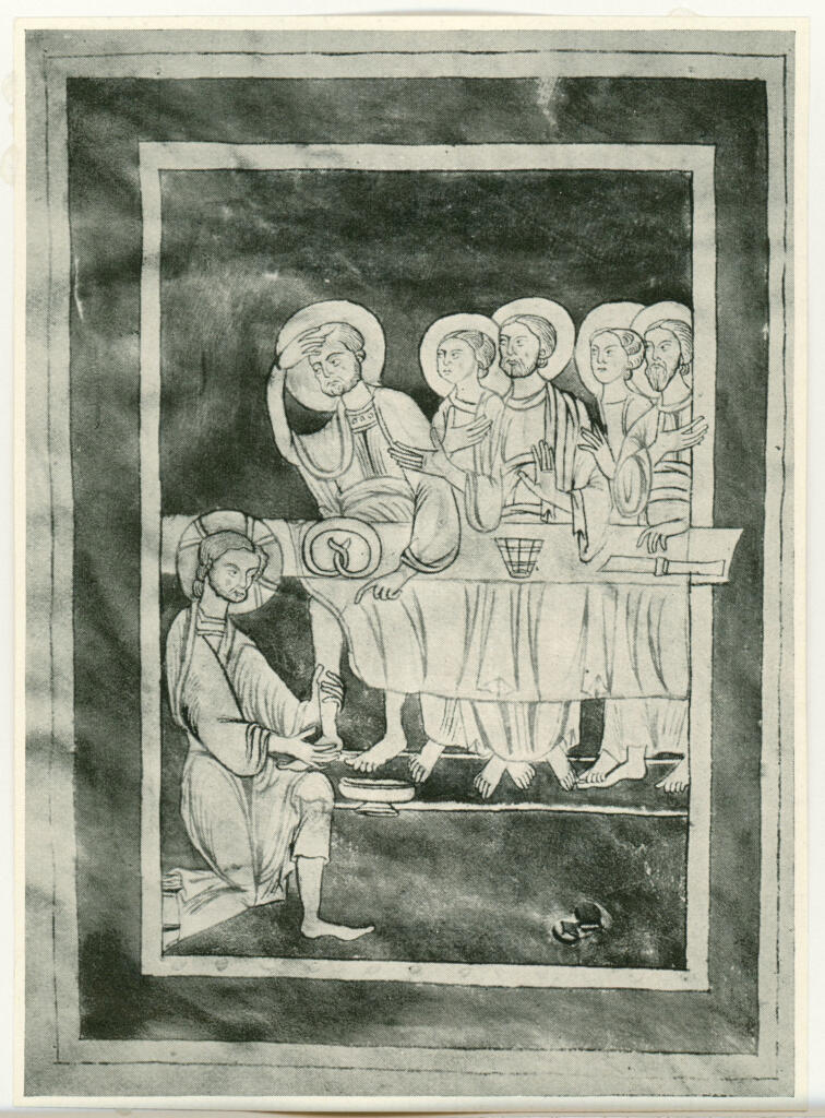 Anonimo , Fußwaschung in einem Psalterfragment der zweiten Hälfte des 12. Jahrhunderts - New York, Morgan Library , fronte