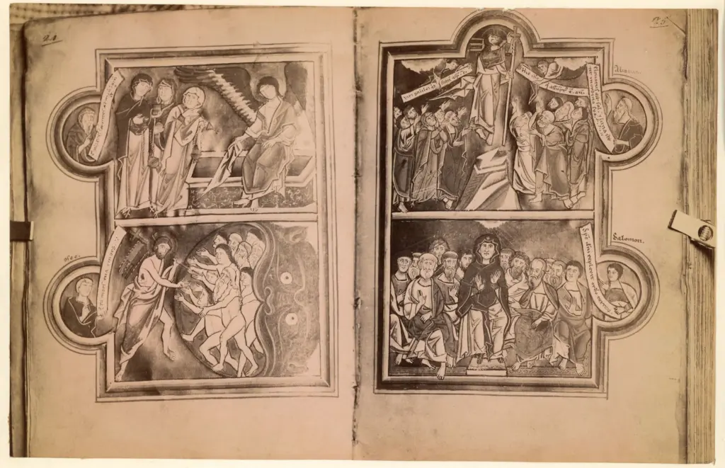 Anonimo , Anonimo - sec. XII - due pagine miniate , fronte