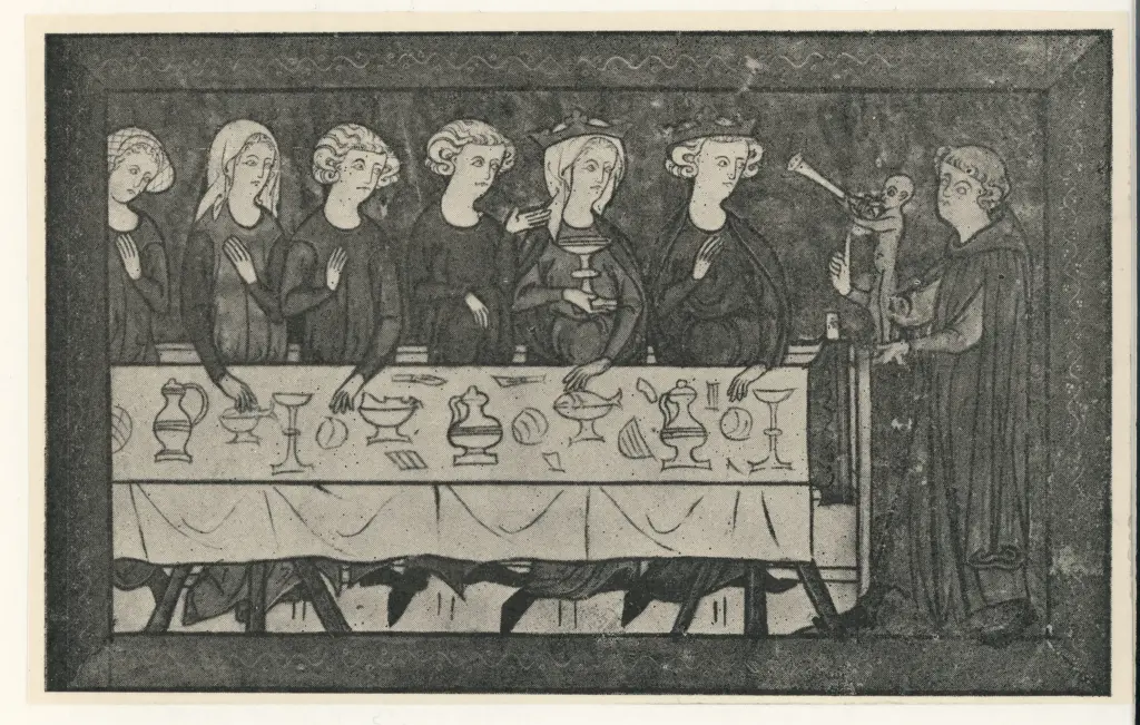 Anonimo , Le philosophe pr&eacute;sente au roi et &agrave; sa suite la statue d'or du gardien de la tour. - Ms. &laquo; Li Contes de Meliacen &raquo;, Bibl. Nat. fr. 1633, fol. 4. , fronte