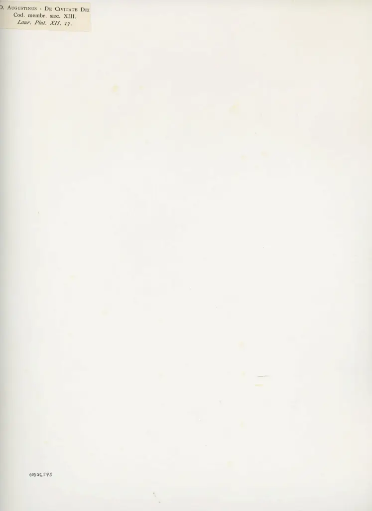 Anonimo , D. Augustinus - De Civitate Dei - Cod. membr. saec. XIII. - Laur. Plut. XII. 17. , retro