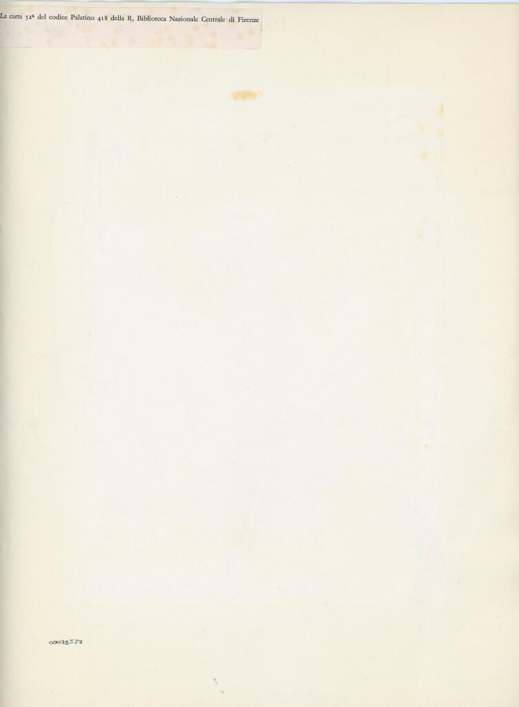 Anonimo , La carta 52a del codice palatino 418 della R. Biblioteca Nazionale Centrale di Firenze , retro