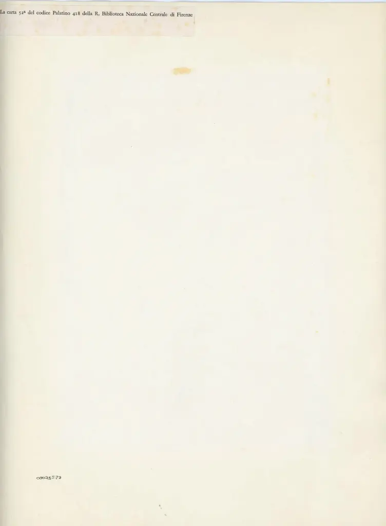 Anonimo , La carta 52a del codice palatino 418 della R. Biblioteca Nazionale Centrale di Firenze , retro