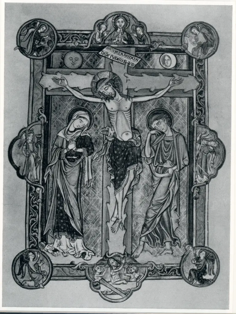 Anonimo sec. XIII , Cristo crocifisso e dolenti, Cornice con motivi decorativi fitomorfi