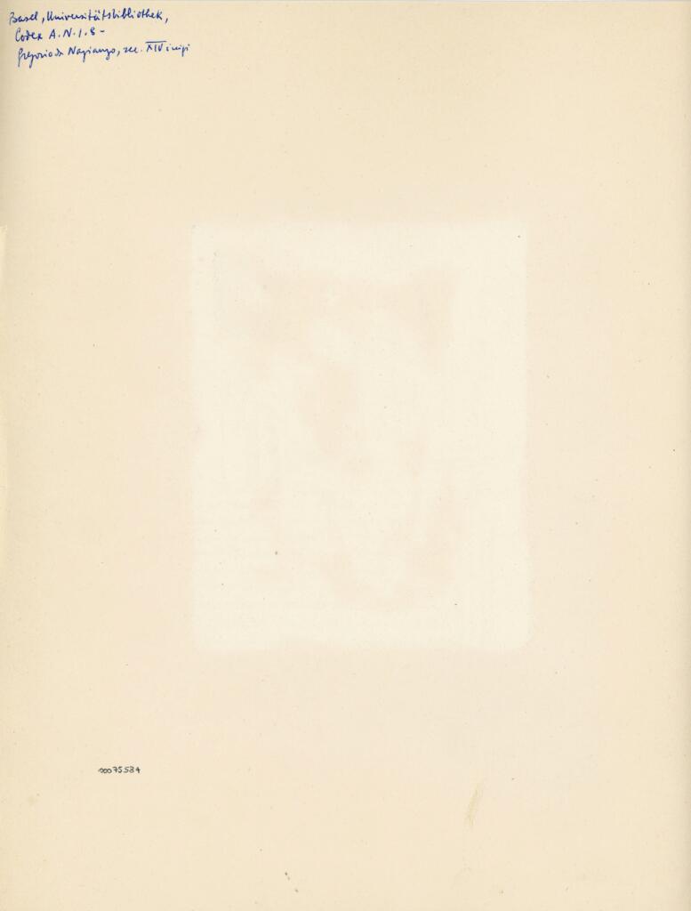 Anonimo , Basel, Universitätsbibliothek. Codex A.N.I. 8 - Gregorio di Nazianzo, sec. XIV inizi , retro