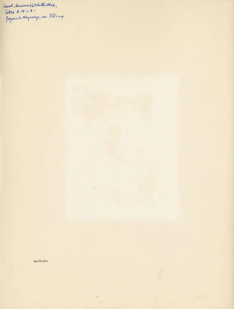 Anonimo , Basel, Universit&auml;tsbibliothek. Codex A.N.I. 8 - Gregorio di Nazianzo, sec. XIV inizi , retro