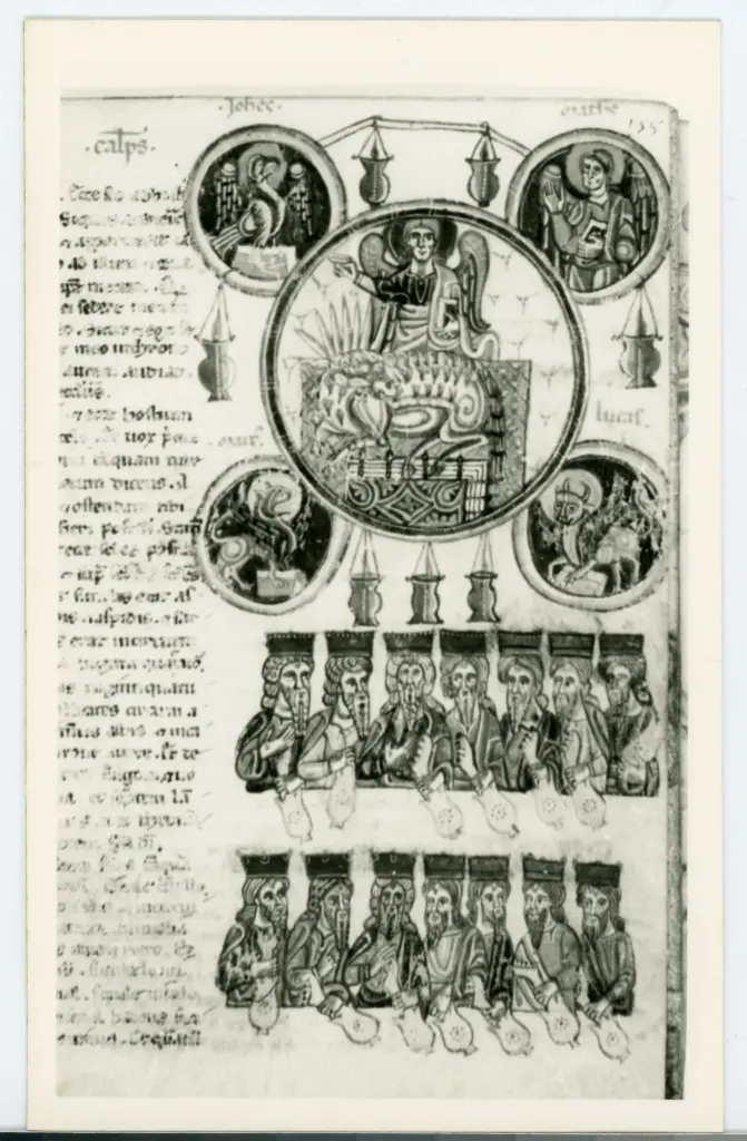 Anonimo sec. XIII , Episodio dell'Apocalisse, Apparizione dell'Agnello apocalittico, Simboli dei quattro evangelisti