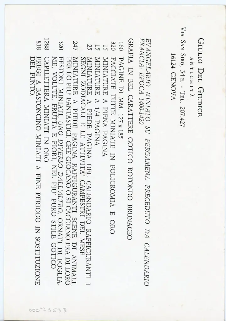 Anonimo , Evangeliario miniato su pergamena preceduto da calendario - Francia: epoca 1400-1420 , retro